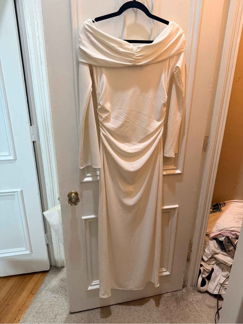 Anthropologie Ivory Off-Shoulder Long Sleeve Gown
